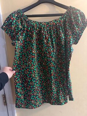 ANN MASHBURN Black Floral Peasant Top, women’s large